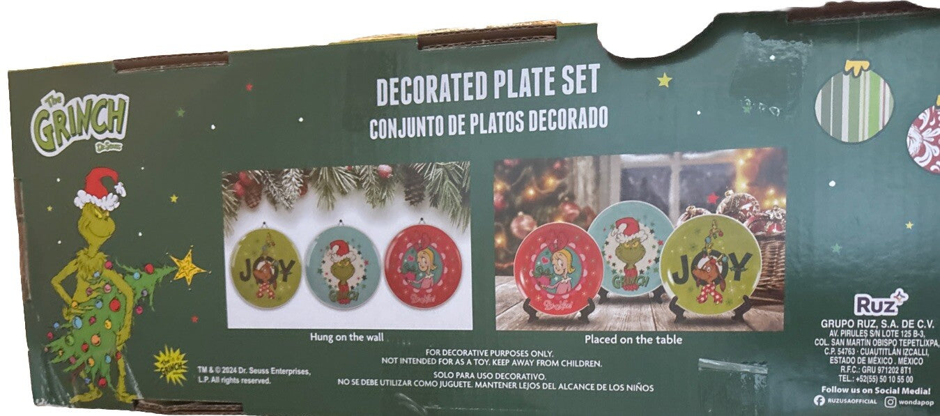 Dr. Seuss The Grinch 3 Pc Multi Color Christmas 5 Inch Decorative Plate Set