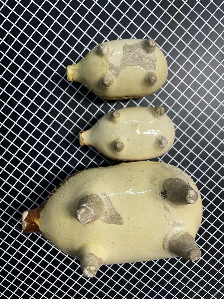 Antique Vintage Piggy Coin Bank Drip Glaze Ceramic Pottery Set Of 3 Some Chips