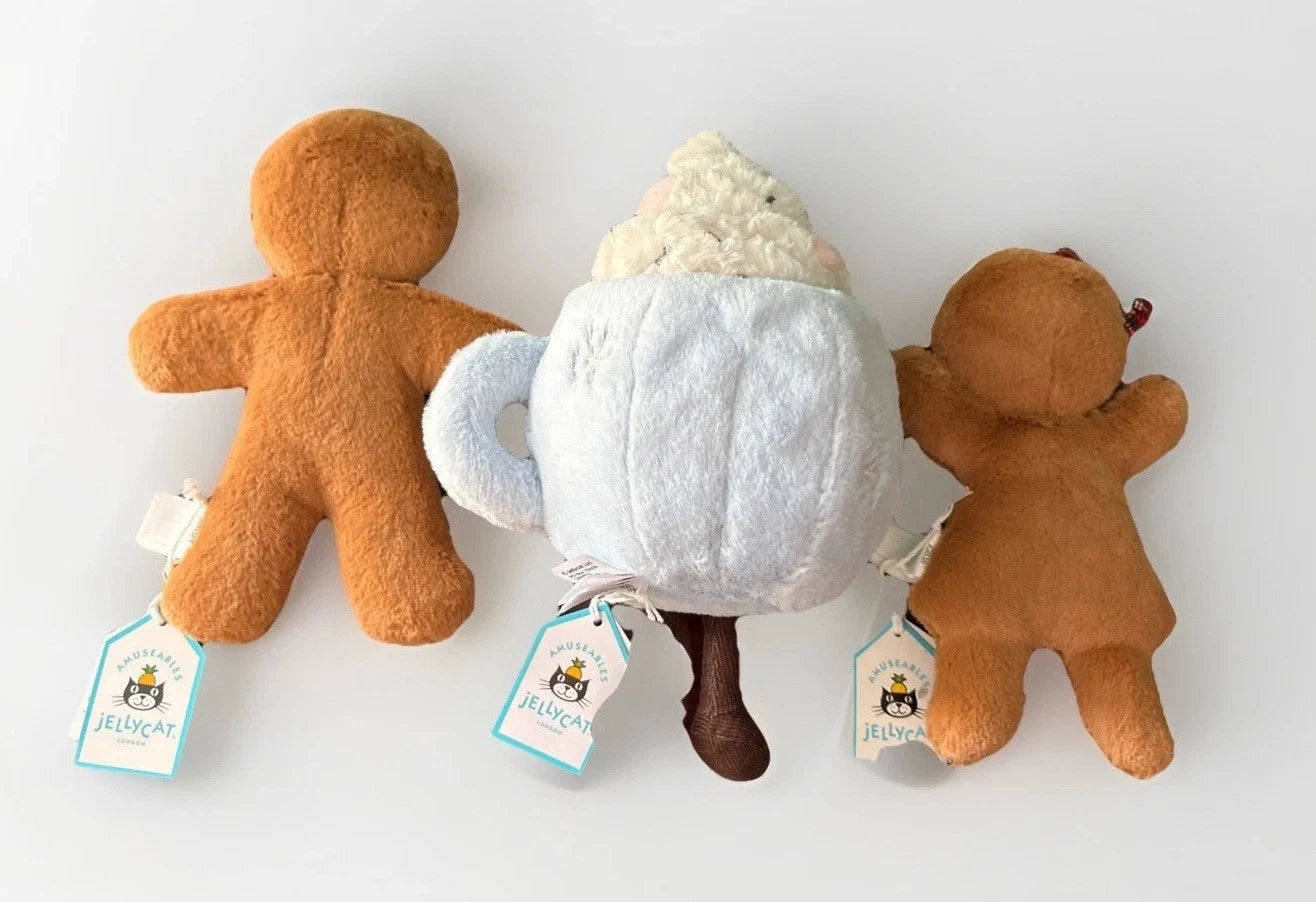 Jellycat  Gingerbread Fred Boy & Ruby Girl, Hot Chocolate ,8in, NWT Plush  3 Pk