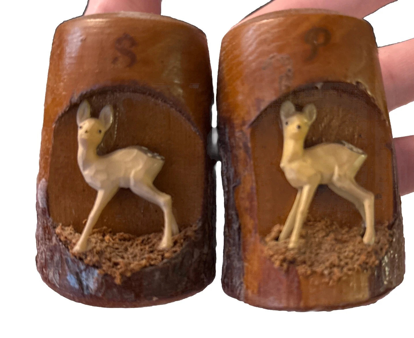 Vintage Wood Salt Pepper Shakers Deer Free Shipping