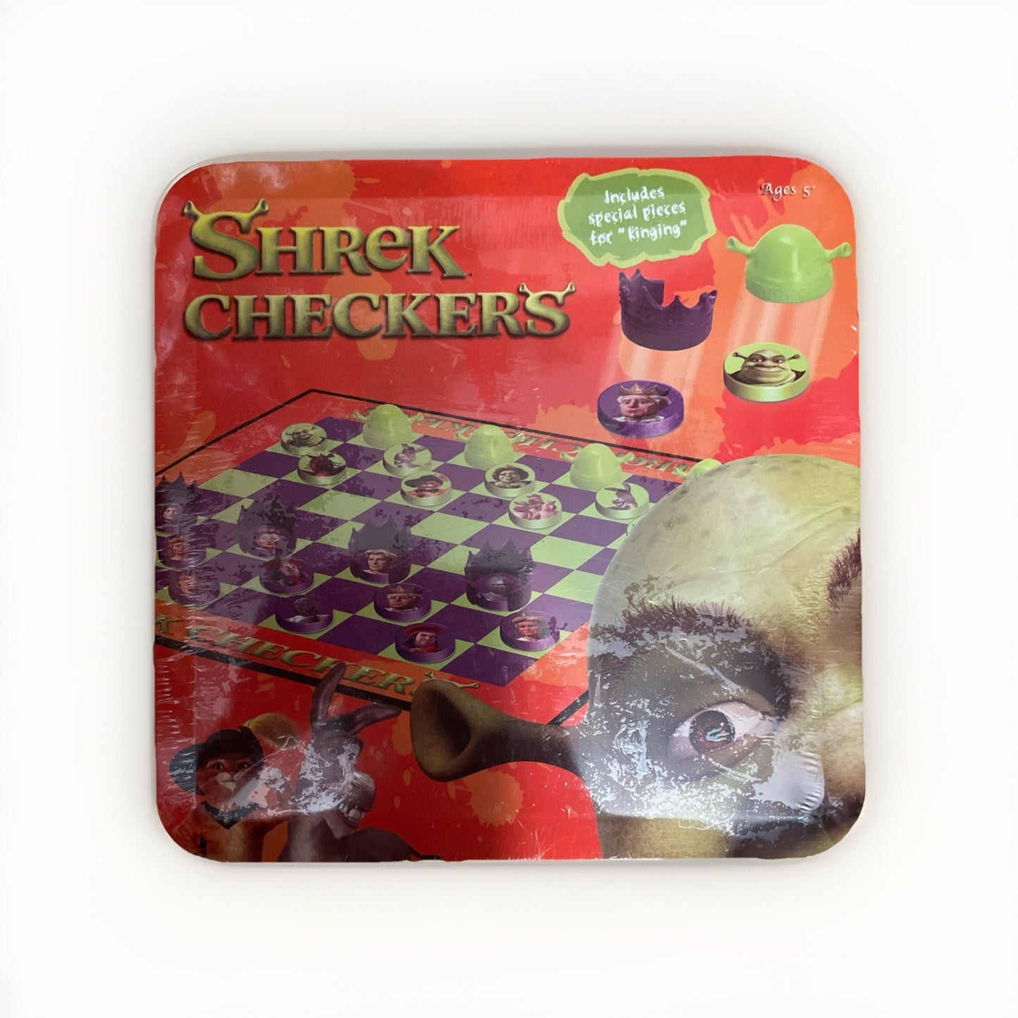 SHREK  2 Donkey Fiona Board 2004 CHECKERS  TIN SET   FACTORY SEALED  Dreamworks