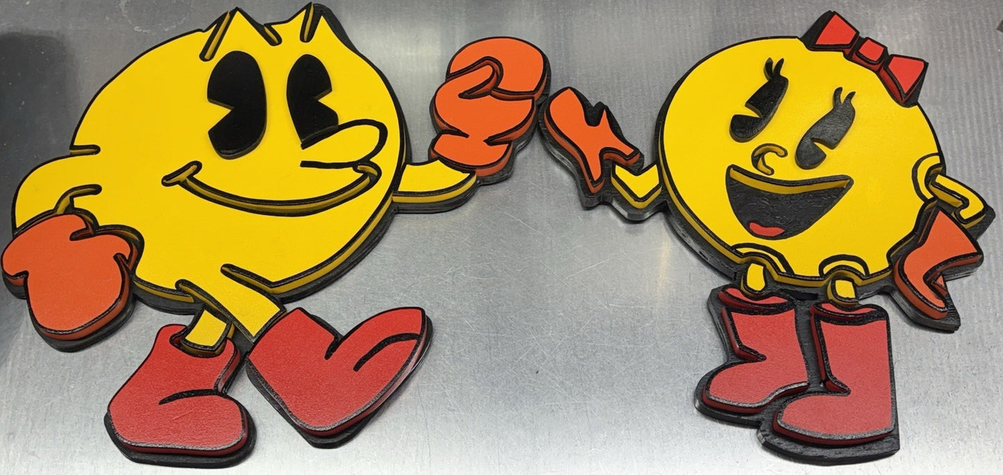 Pac-Man Style Characters Wall Art Pair – Arcade Game Room Display – Unique Set