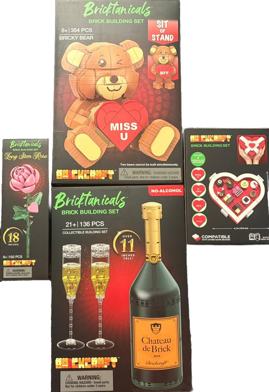 Brickcraft Valentines Day Gift🍾4 Pcs Building Set/Champagne, Roses & Chocolates