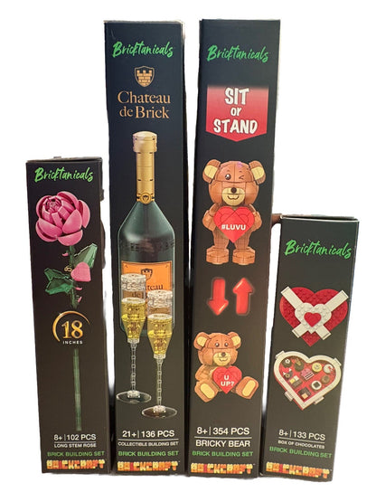 Brickcraft Valentines Day Gift🍾4 Pcs Building Set/Champagne, Roses & Chocolates