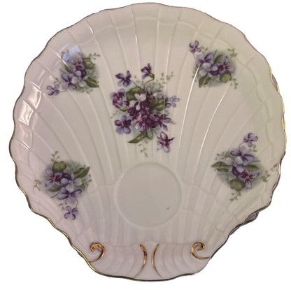 Lefton Shell Shaped 4 Hand Painted China Dishes Gold Trim Purple Violets
