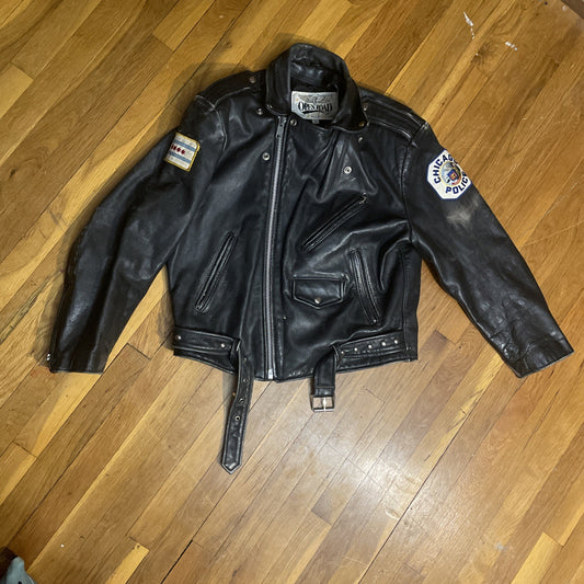 Vintage 80s Open Road Chicago Motorcycle Police Patched Jacket Mens Size 44