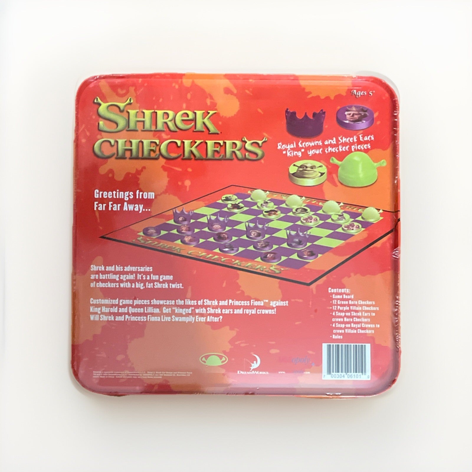 SHREK  2 Donkey Fiona Board 2004 CHECKERS  TIN SET   FACTORY SEALED  Dreamworks