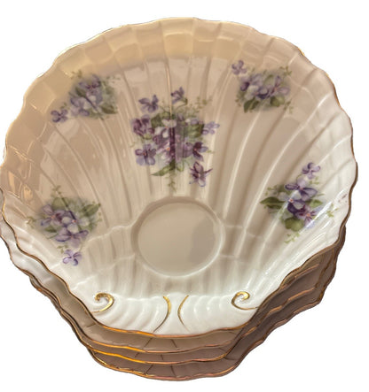 Lefton Shell Shaped 4 Hand Painted China Dishes Gold Trim Purple Violets