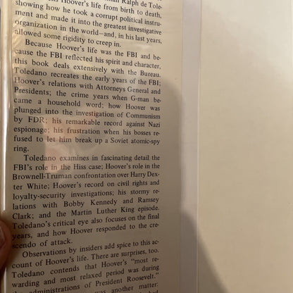 J EDGAR HOOVER THE MAN IN HIS TIME; by de TOLEDANO; FBI HISTORY (1973) Hc Dj
