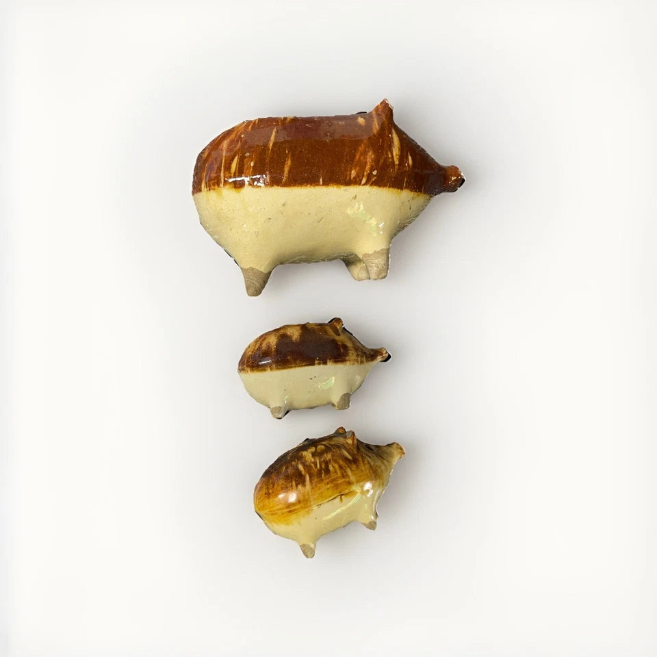 Antique Vintage Piggy Coin Bank Drip Glaze Ceramic  Pottery Set Of 3 Some Chips