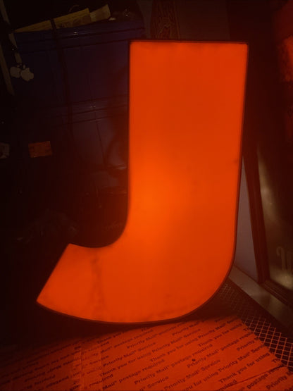 Commercial Marquee Letter Orange J Sign 20 Inch Possible To Light Lights Not In