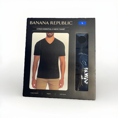 Banana Republic Men's V-Neck Tee Black T-Shirt 3 Pack Large New In Box