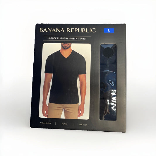 Banana Republic Men's V-Neck Tee Black T-Shirt 3 Pack Large New In Box