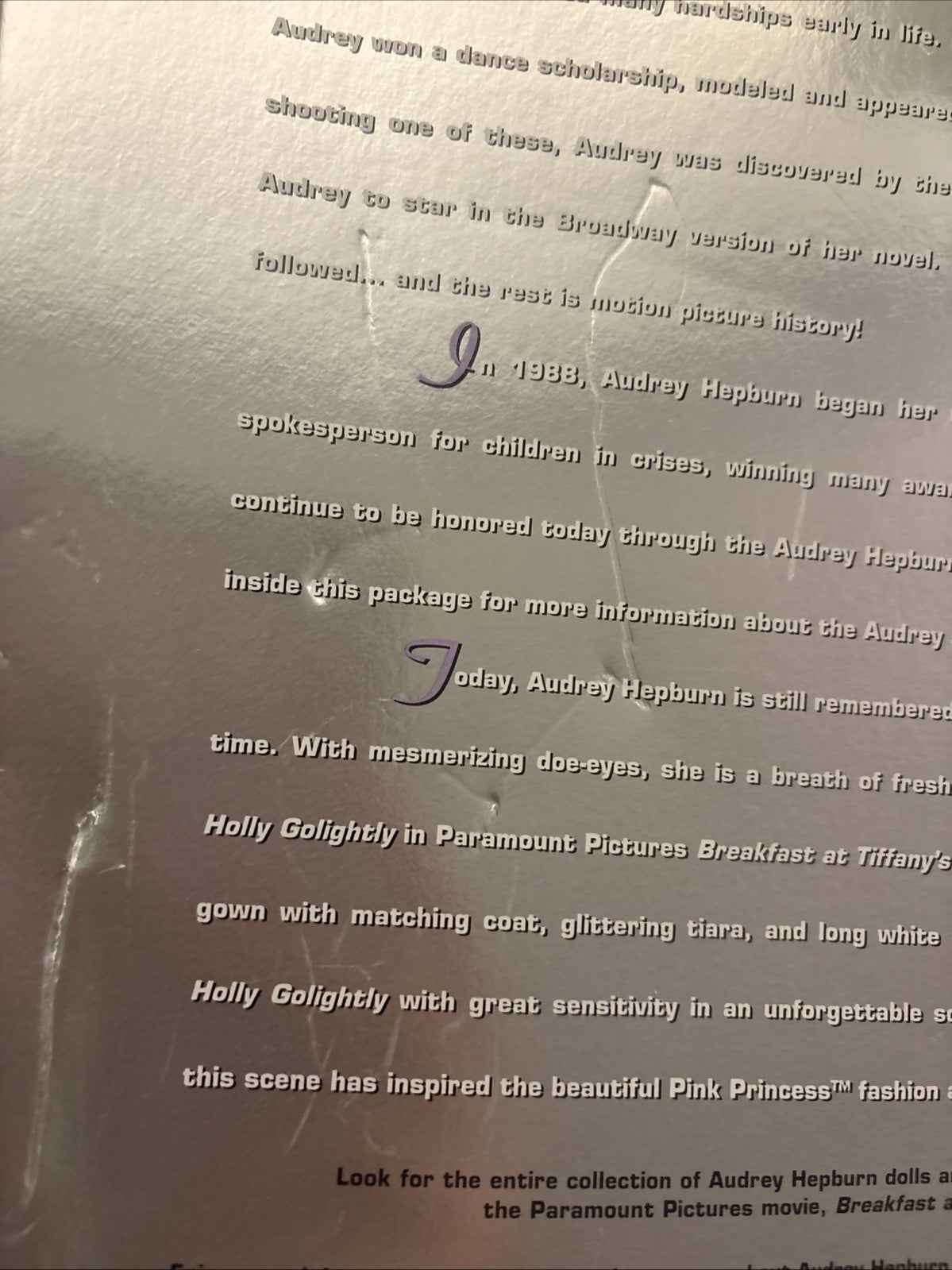 Barbie Audrey Hepburn Breakfast at Tiffany's Some Dents Plastic Coming Off Movie