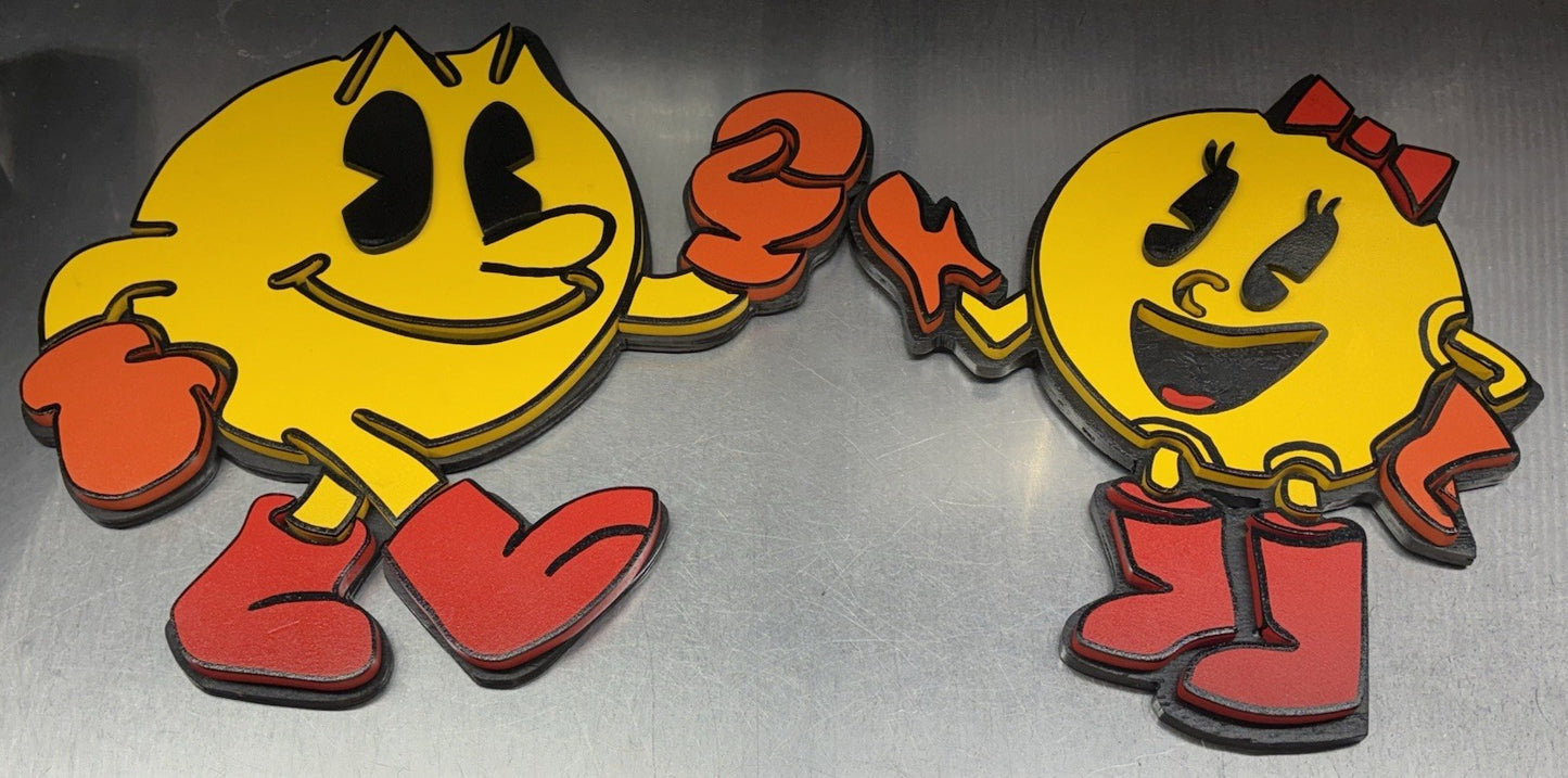 Pac-Man Style Characters Wall Art Pair – Arcade Game Room Display – Unique Set
