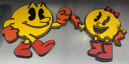 Pac-Man Style Characters Wall Art Pair – Arcade Game Room Display – Unique Set