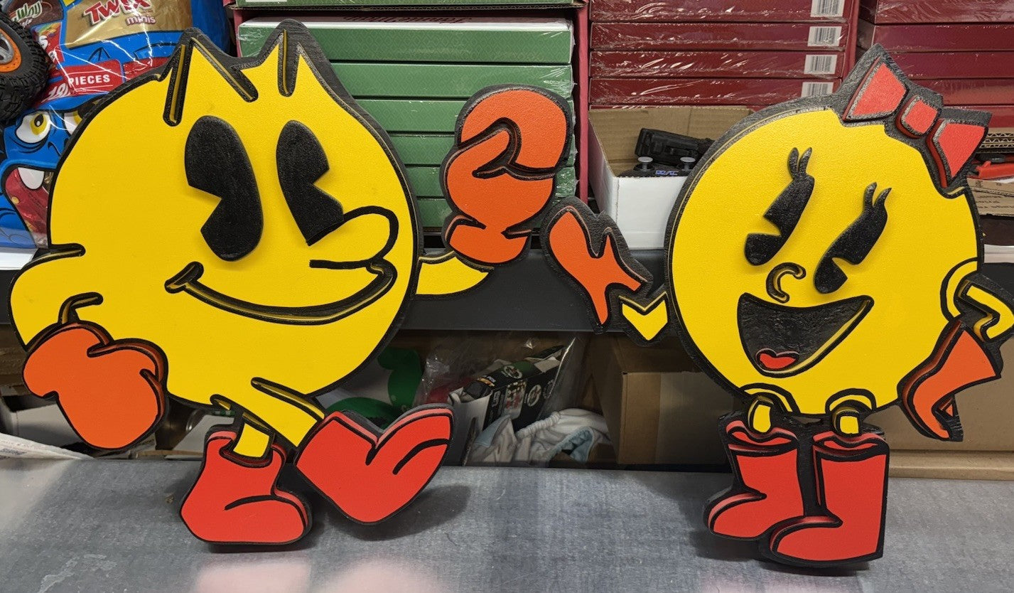 Pac-Man Style Characters Wall Art Pair – Arcade Game Room Display – Unique Set