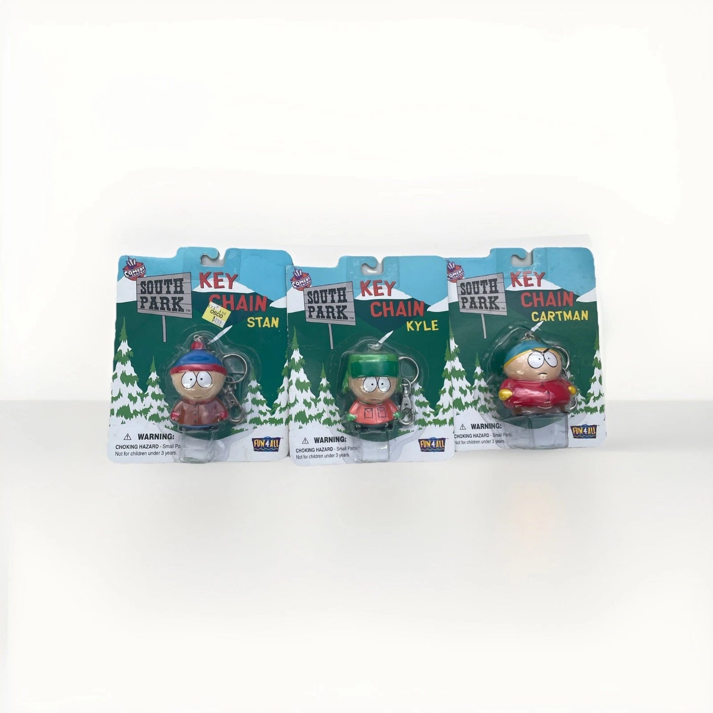 Cartman Stan Kyle Keychain Lot 1998 South Park Comedy Central Sealed in Package set of 3