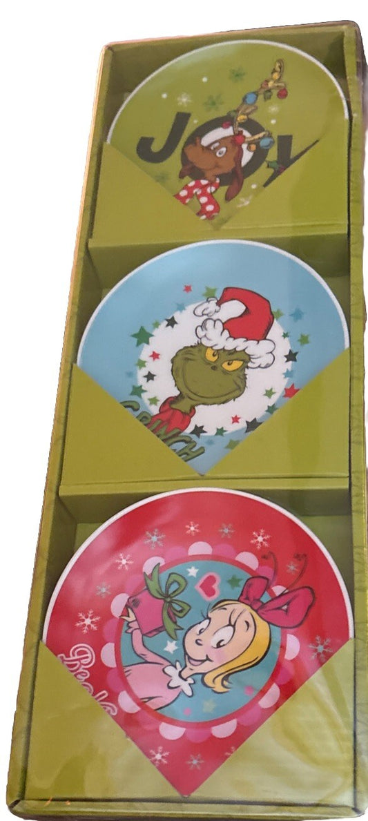 Dr. Seuss The Grinch 3 Pc Multi Color Christmas 5 Inch Decorative Plate Set