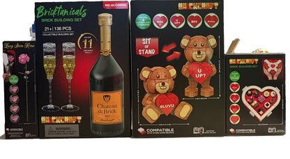 Brickcraft Valentines Day Gift🍾4 Pcs Building Set/Champagne, Roses & Chocolates
