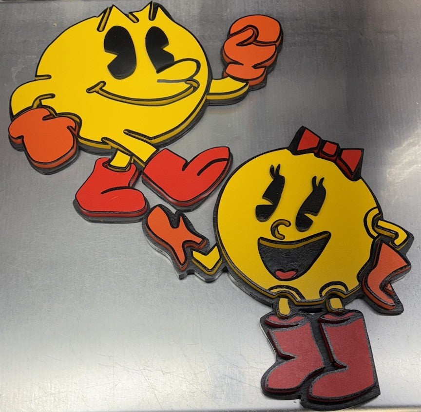Pac-Man Style Characters Wall Art Pair – Arcade Game Room Display – Unique Set