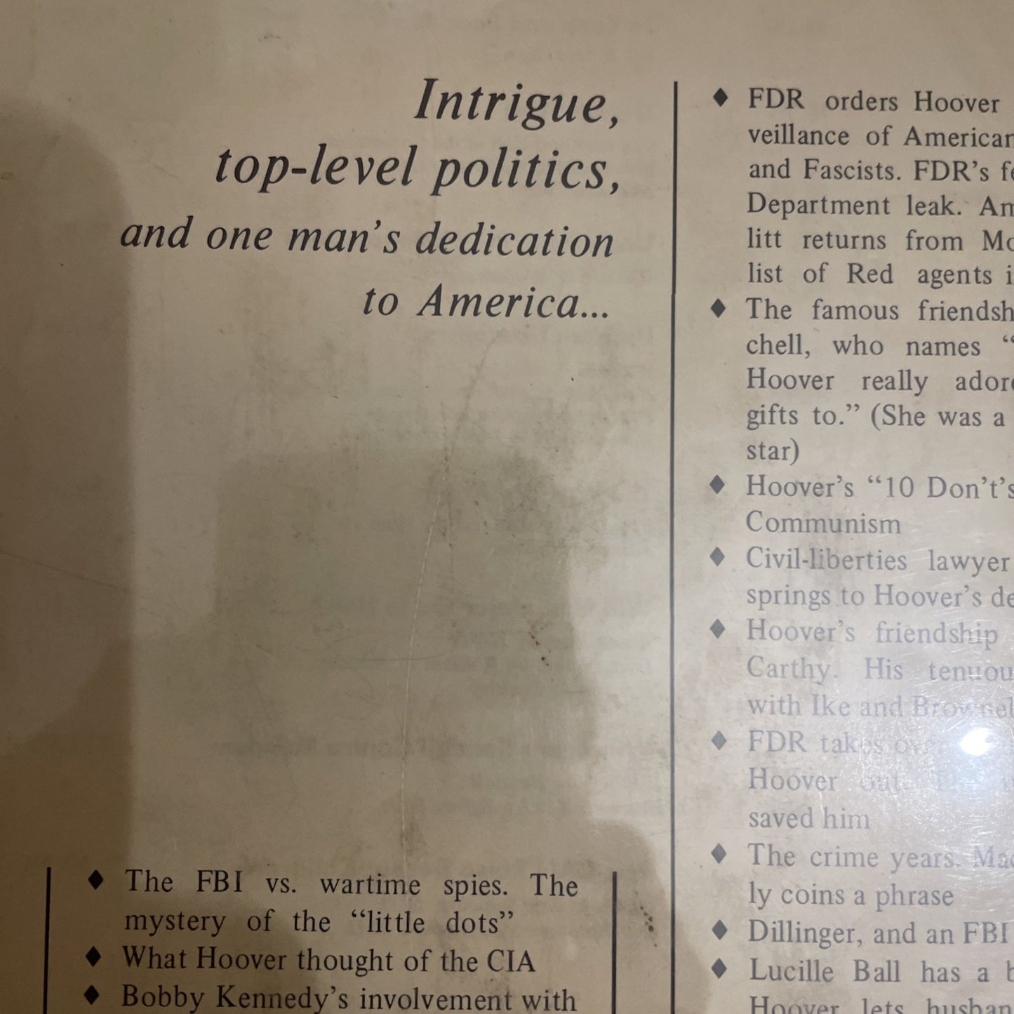 J EDGAR HOOVER THE MAN IN HIS TIME; by de TOLEDANO; FBI HISTORY (1973) Hc Dj