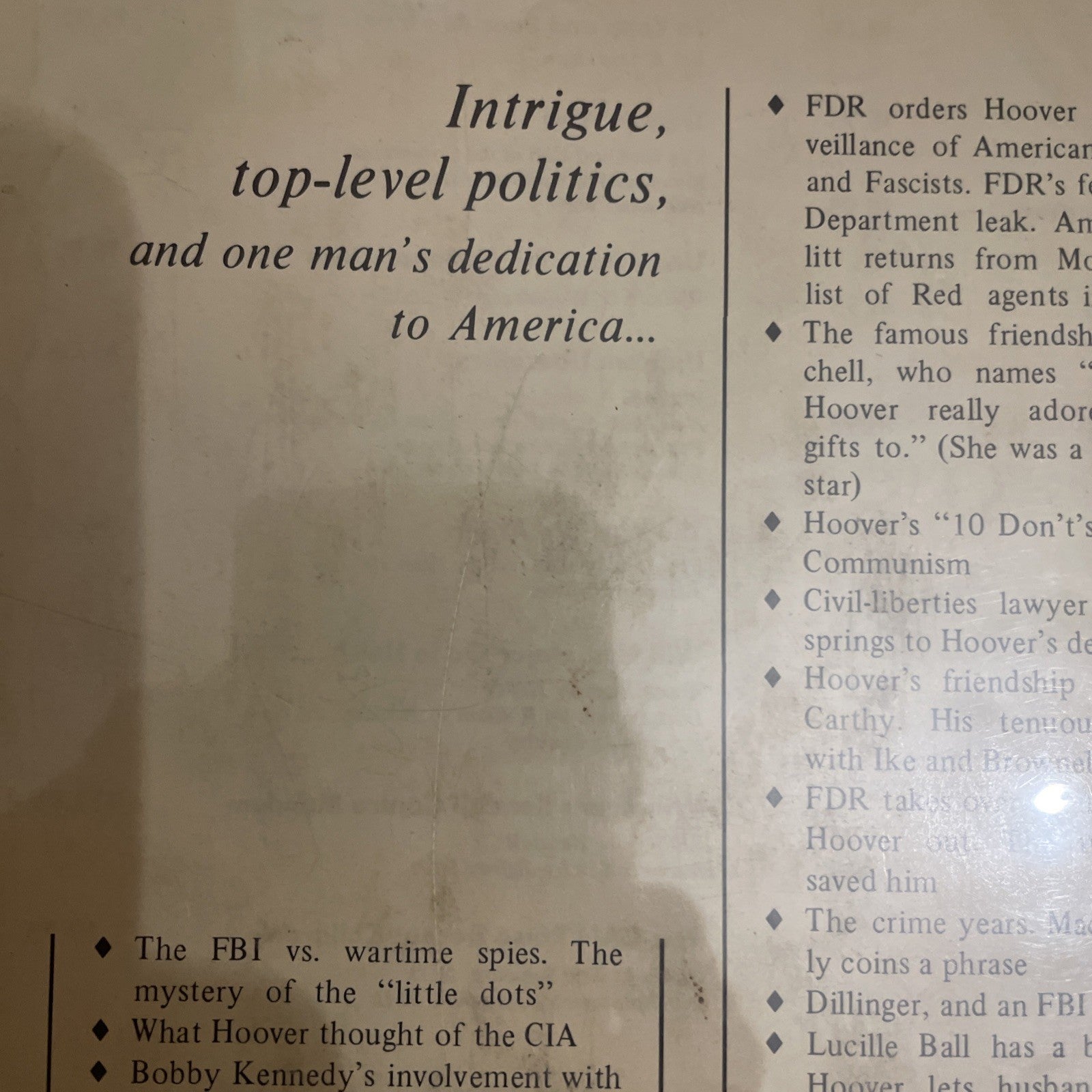 J EDGAR HOOVER THE MAN IN HIS TIME; by de TOLEDANO; FBI HISTORY (1973) Hc Dj