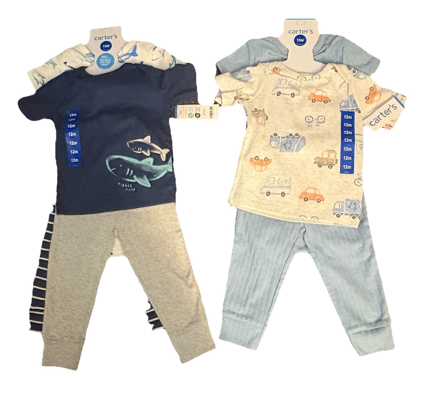 CARTER'S Boys Dinosaurs, Trucks, Cars, 4 Shirts, 4 Pants Sets, 12mo