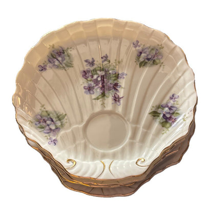 Lefton Shell Shaped 4 Hand Painted China Dishes Gold Trim Purple Violets