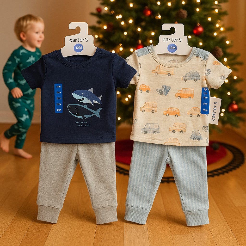 CARTER'S Boys Dinosaurs, Trucks, Cars, 4 Shirts, 4 Pants Sets, 12mo