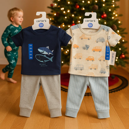 CARTER'S Boys Dinosaurs, Trucks, Cars, 4 Shirts, 4 Pants Sets, 12mo