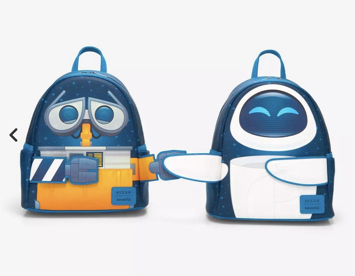 Loungefly Disney Pixar WALL-E And EVE Magnetic Hands Mini Backpack Set Of Two Nw