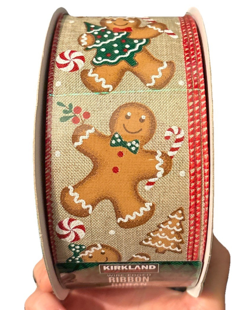 Kirkland Wire Edged Christmas gingerbread man ribbon 50 yards each 2 pack
