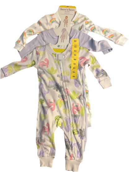 Burt's Bees Baby 3-pack Sleep & Play Pajamas 6mo, Rainbows, Dinosaurs