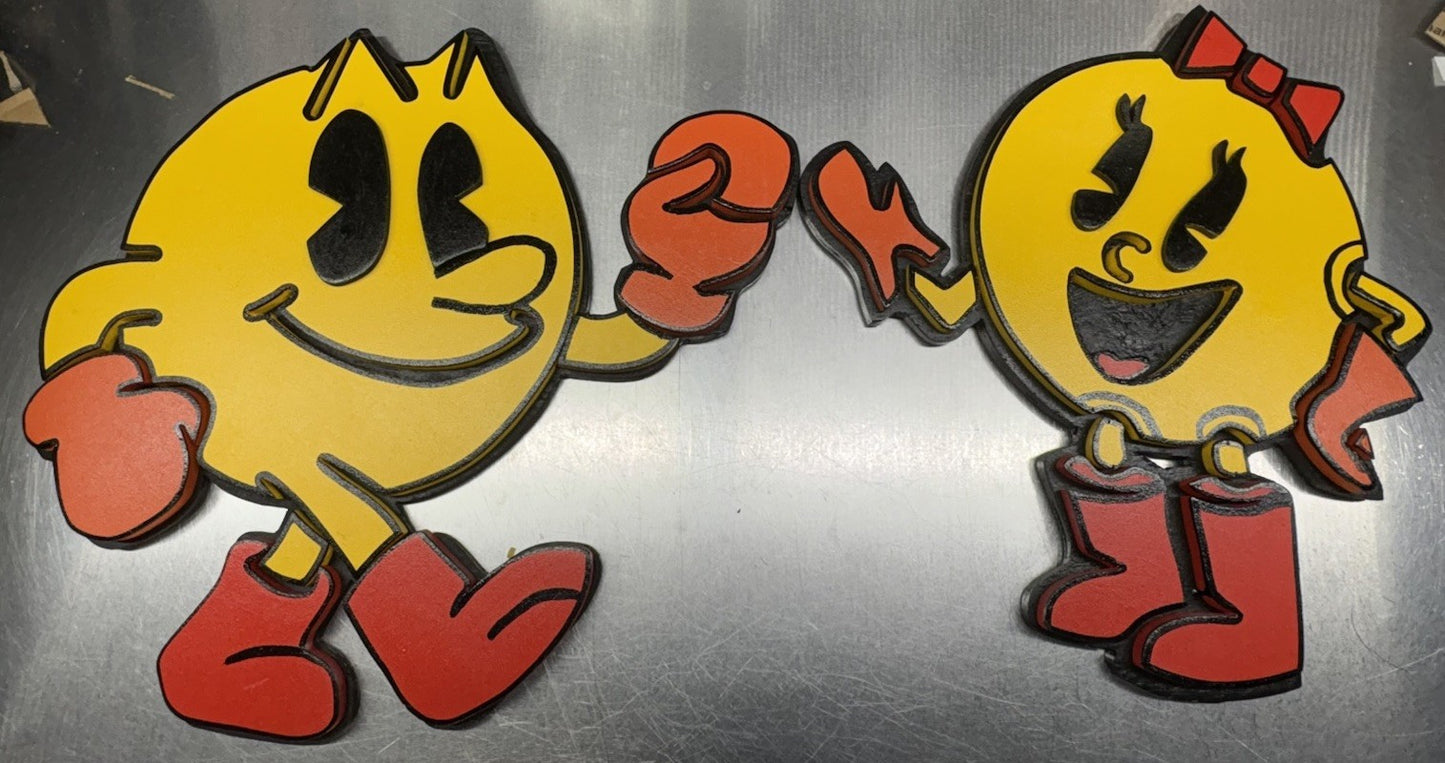 Pac-Man Style Characters Wall Art Pair – Arcade Game Room Display – Unique Set
