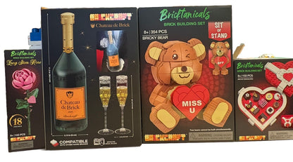 Brickcraft Valentines Day Gift🍾4 Pcs Building Set/Champagne, Roses & Chocolates