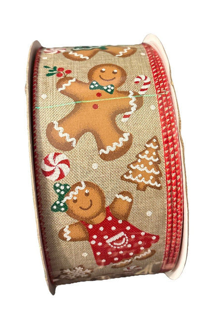Kirkland Wire Edged Christmas gingerbread man ribbon 50 yards each 2 pack