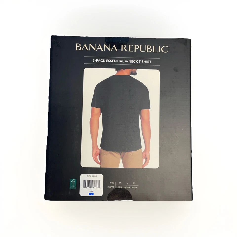 Banana Republic Men's V-Neck Tee Black T-Shirt 3 Pack Large New In Box